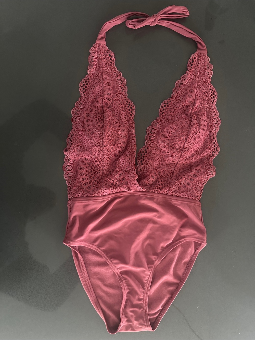 Xhilaration Lace Halter One-Piece Swimsuit in Rose